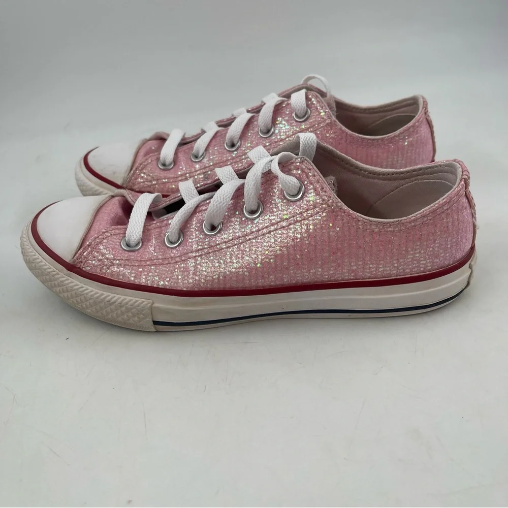 Converse Chuck Taylor AS OX- SZ 2Y -Glitter Pink Lace-Up Low Top Sneakers Shoes